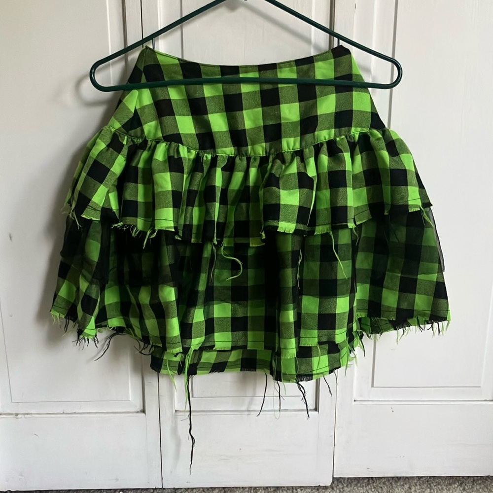 Hot Topic XS Green & Black Buffalo Plaid Layered Skirt